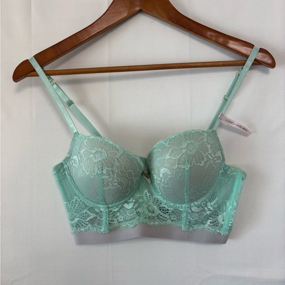 DAISY FUENTES Mint Green Lace Long Line Bra Size 34C